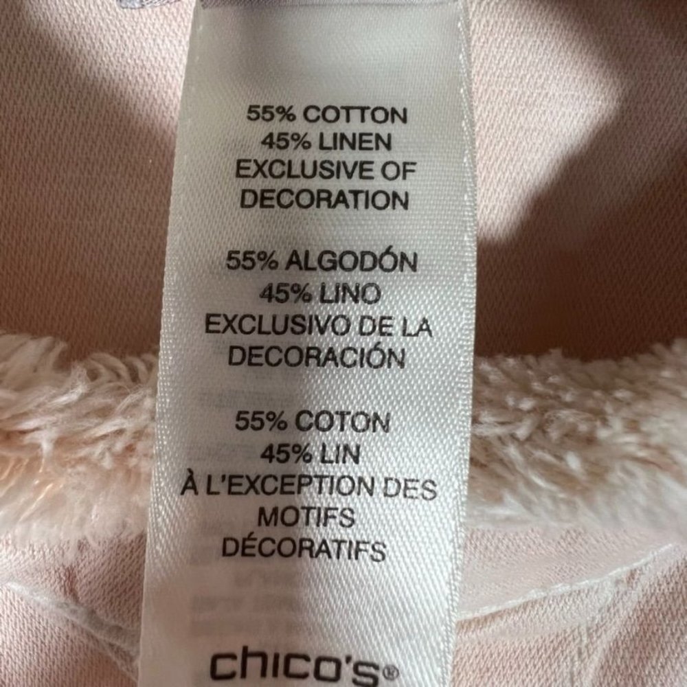 Chico's Pink Faded Jacket Fringe Button Up Size Large Cotton Linen - Picture 9 of 11
